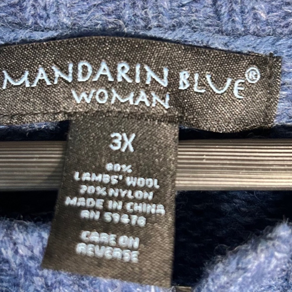 Mandarin Blue Woman Blue Lambswool Blend Short Sleeve Cardigan Sweater 3X - Picture 2 of 6